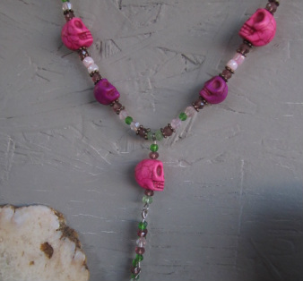 skull necklace pink and purple howlite skull necklace handmade picture